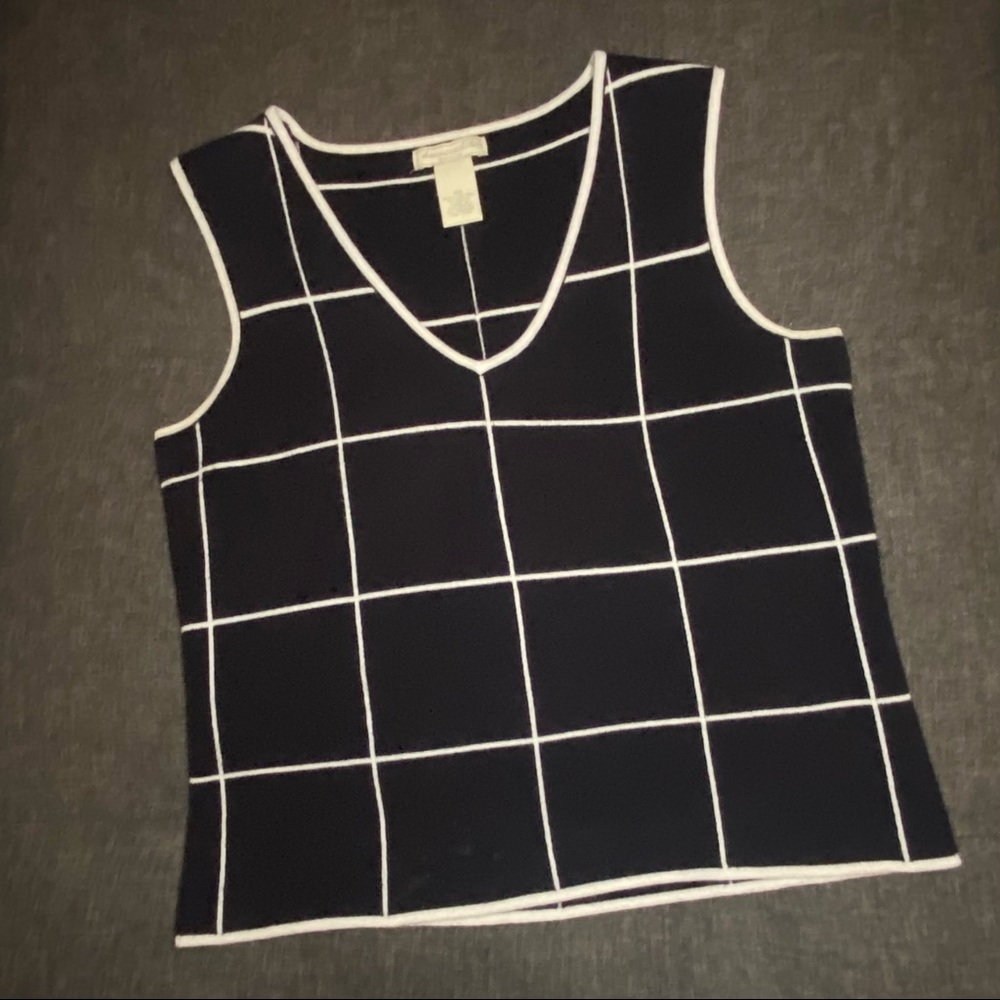 Vintage Black and White Square Grid Tank Blouse